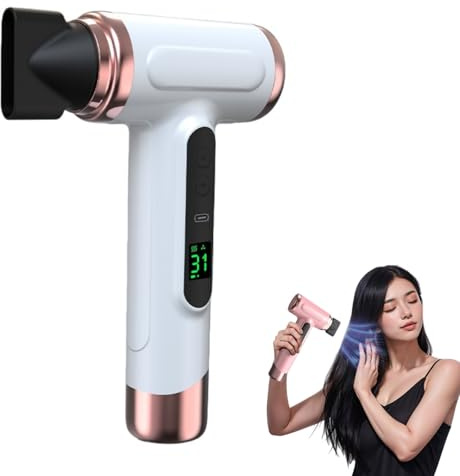 Asciugacapelli Senza Fili 15000mAh – Phon Portatile USB Ricaricabile 200W con Aria Calda e Fredda, Compatto per Viaggi, Campeggio e Dormitori Studenteschi (Bianco)