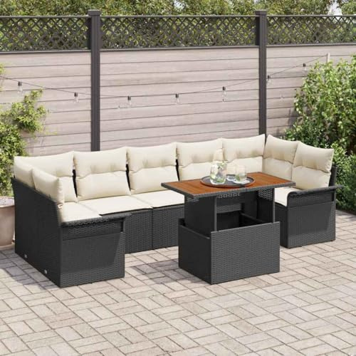 Frdhee Lounge Set Eckbankgruppe,Garten-Sofa-Set 8 pcs Schwarz und Creme 100 x 55 x 73 cm,Balkonset für Hof,Terrasse
