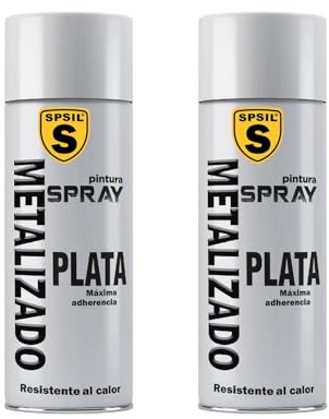 SPSIL Pintura Spray para Metal, Secado Rápido Plata(pack of 2) 200ml, Pintura Profesional Interior Exterior, Aplicación Fácil en Madera Plástico,DIY Decoración Muebles Automóviles