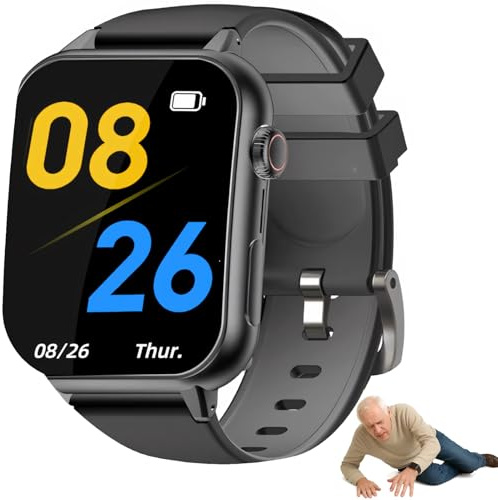PEIKVOUL Montre Connectée 4G pour Seniors avec SOS, Détection de Chute, Localisation GPS en Temps Réel, Appels Bidirectionnels, IP67 Étanche, Grand Écran 1,83'', Carte Nano SIM Requise,Noir