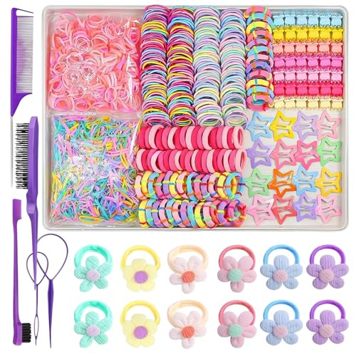 Vesavifaka Haargummis Mädchen, 889 Pezzi Set di Elastici per Capelli Carini per Bambina, Elastici Piccoli e Colorati, Accessori per Capelli per Bambina con 12 Elastici con Fiori