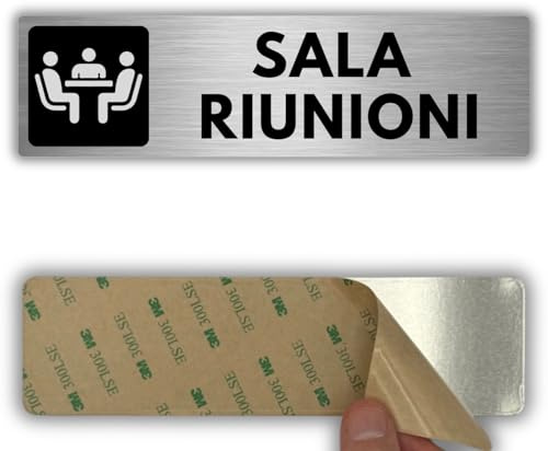 LEIASA | Cartello Sala Riunioni - 5x18 cm - Alluminio - Sala per Conferenze | Targa Sala Riunioni, Adesivo Porta Meeting, Segnale Aula Riunione, Placca Incontri di Lavoro, Avviso Riunione in Corso