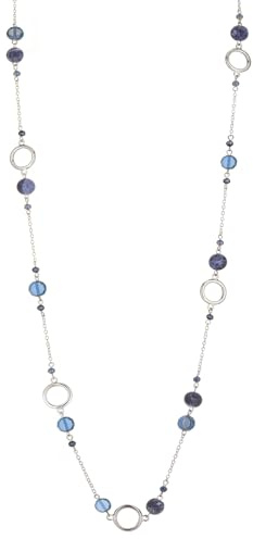Dazylleco Lange Kette Silber Damen Halskette Lang Statement aus Natursteinperlen Elegante Pulloverkette Modeschmuck Muttertagsgeschenk