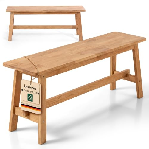 BOMOE Petit Banc en Bois chêne Massif huilé FSC® sans Dossier vestiaire | 150x29x45cm 150cm interieur entrée cuisine salle de bain stable montage facile jusqu'à Bamberg