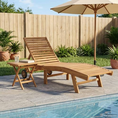 LoogCape 2er Set Sonnenliege aus Massivholz Teak in Braun, verstellbar mit Klapptisch, wetterfeste Deckchair Relaxliege für Garten Balkon Terrasse Pool, platzsparend