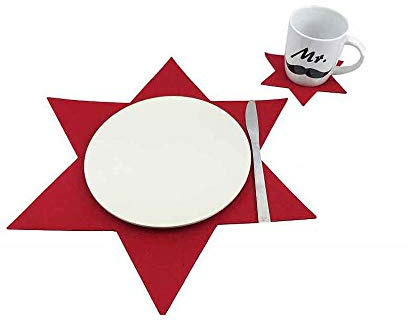 itsisa 6tlg. Set, rot Filztischset + Filzuntersetzer Stern - Platzmatte, Tischset, Tischdeko Weihnachten