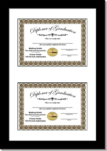 Creative Picture Frames 6X8-2-10X16Bk-W Black Double Diploma Frame With 2 Opening White Matting | Holds 2-6X8-Inch Documents With Installed Wall Hanger