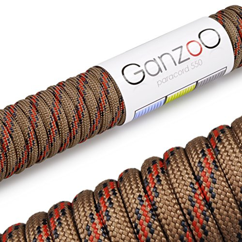 Ganzoo Paracord 550 Seil, Nylon-Polyester, 4mm, Typ 3, 30 Meter, 7 Kernstränge, Outdoor-Schnur, Allzweck-Seil, Hundehalsband, Hundeleine, Armband knüpfen, Camping, Survival - braun rot