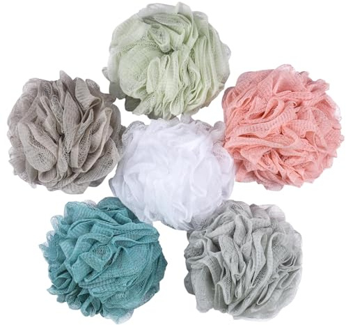 BTYMS 6 Pcs Shower Pouf 60g Bath Loofah Shower Sponge Loofahs Exfoliating Mesh Puff Body Wash Sponge