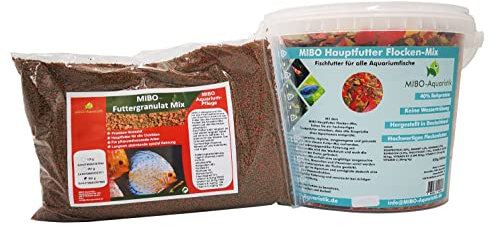MIBO Aquarium Futter Set Hauptfutter Flocke 5000ml/850g+Granulat Mix 1000ml/500g