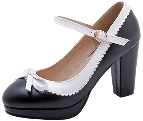 SJJH dam klassisk båge blockklack pumps, - svart - 40 EU