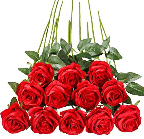 Tifuly 12 Stück künstliche Rosen, künstliche Seidenblumen mit einfachem Stiel, 40,6 cm, realistische Blume für Party, Garten, Familie, Hotel, Hochzeitsdekoration, Blumendekor