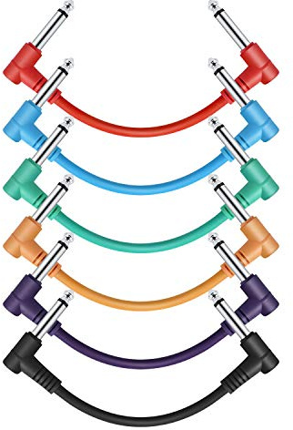 Donner 6 Inch Guitar Patch Colored Cable 6-Pack, TS 1/4 Right Angle to TS 1/4 Right Angle