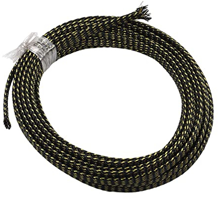Othmro Flexible, erweiterbare, geflochtene Kabelhülse aus PET, 0,6 cm Breite, Drahtgeflechtschlauch und Organizer, flexible Maschendrahthülle für TV, Audio, PC-Kabel, von Pets Chewing Schwarz / Gold,