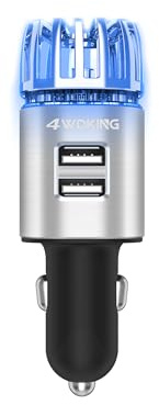 Car Air Purifier Ionizer, 12V Plug-in Car Air Freshener Gadgets with Dual USB Charger Removes Cigarette Smoke, Pet and Food Odor, Ionic Ozone (Silver)