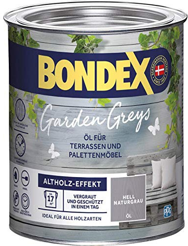 Bondex Garden Greys Öl Hell Naturgrau 0,75 L für 13 m² | Altholz-Effekt | Betont die natürliche Holzmaserung | Vergraut und schützt | Seidenglänzend | Holzlöl