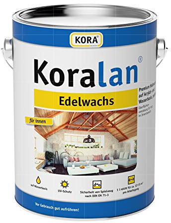 Kora KORALAN EDELWACHS - 0.75 LTR (FARBLOS) - Holzlack - Polyurethan (PU) - Satin - 7.5-9 sq m/L - Für Holzfurnier, Böden, Einbauschränke