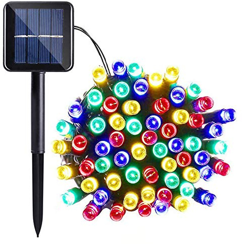 Lamker LED Lichterketten Solar Außen Bunt 12M 100er LEDs Lichterkette Wasserdicht Grünes Kabel 8 Modi Dimmbar Solarlichterkette für Garten Terrasse Balkon Tor Hof Hochzeit Beleuchtung Deko