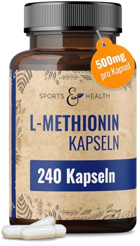 L-Methionin Kapseln vegan - 240 Stück 500 mg pro Tagesdosis ohne Zusätze | ohne Zusatzstoffe - reine L-Methionin-Aminosäure - Methioninkapseln - Nahrungsergänzungsmittel in Kapselform
