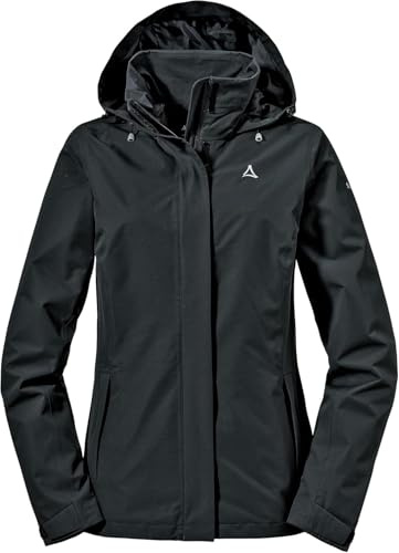 Schöffel Damen Jacket Gmund L, wind- und wasserdichte Regenjacke, atmungsaktive Outdoor Jacke, Wanderjacke mit verstaubarer Kapuze, black, 42