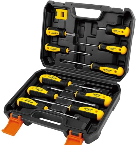 HORUSDY 11-piece Magnetic Screwdriver Set with Case, 5 Phillips & 5 Flat Head Tips with Magnetizer demagnetizer Precision Screwdriver Set