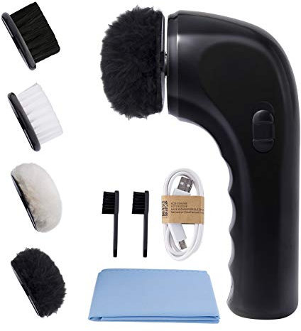 Electric Shoe Shine Kit, Sansent Electric Shoe Polisher Brush Shoe Shiner Dust Cleaner Portable Wireless Leather Care Kit for Shoes, Bags, Sofa (Dark Black), L (S-sp2000)