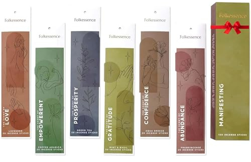 Folkulture Incense Sticks (120 Sticks) | Set of 6 Premium Incense For Manifesting, Aromatherapy, Gifts | No Charcoal,Organic, Non Toxic, 45 Mins, Long Burning Frankincense, Coffee, Mint Insence-Sticks