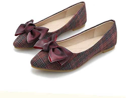MACHSWON Women's Ballet Shoes Memory Foam Cushion Ballet Flat Black Bow Slip-On Comfy Ladies Casual Wear Pointed Toe Ballerina Pumps(Red, Size 5.5)