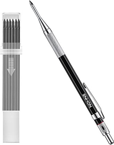 Enhon [NEW] 2mm Tieflochmarker Bleistift Baustelle mit 13 Bleistiftminen, Zimmermannsbleistift mit Anspitzer, Langnasiger Tiefes Loch Tischler Bleistift Markieren auf Holz, Metall - Schwarz