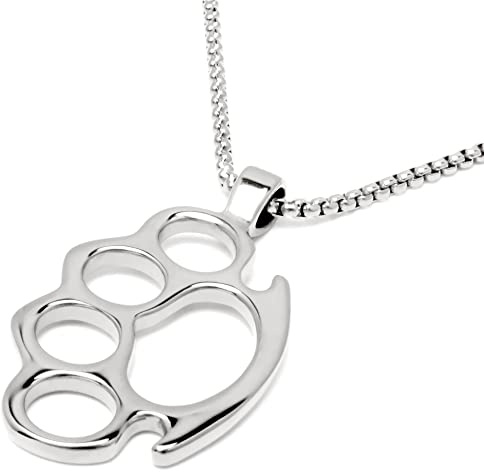 Schlagring Anhänger aus massivem Edelstahl mit Halskette Silber Gold Schwarz Blau Männer Schmuck Geschenk Gangster Rapper Outlaw Kette