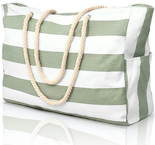 oscaurt Beach Bag Large Waterproof Beach Tote Bags with Zip and Rope Handle Summer Holiday Essentials Shoulder Handbags for Travel Shopping Pool Gym Picnic