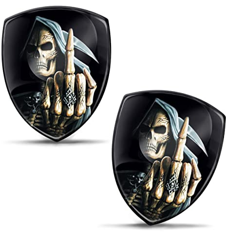 SkinoEu 2 x Aufkleber 3D Gel Silikon Schädel Totenkopf Mittelfinger Stickers Autoaufkleber Auto Motorrad Fahrrad Fenster Telefon Laptop PC Tablet Tür KS 100