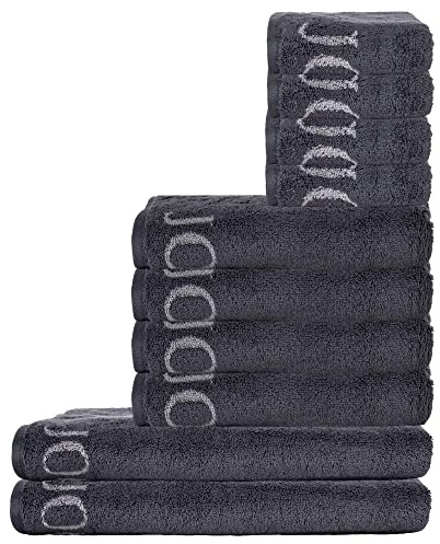 Joop! Handtuch Set, 10-TLG. - Classic, 2X Duschtuch, 4X Handtuch, 4X Gästetuch Anthrazit Set