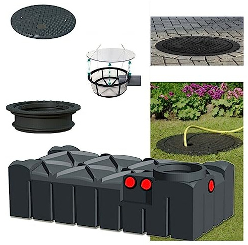 1500 l RWT Zisterne Flachtank Set inkl. Schacht, Deckel und Filter