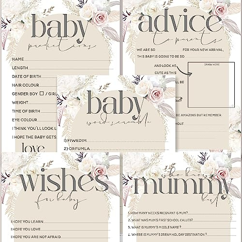 The Little Party Company Baby shower Games - Boho Pampas Rose Theme Bundle Pack- 5 Games in 1 pack-Neutral Baby shower games-Pamapas Design (Pampas5in1)…