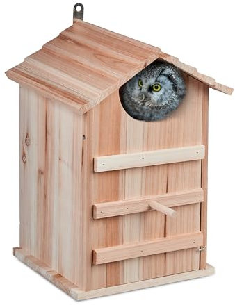 Relaxdays Casetta per Uccelli, Nido in Legno Fiammato, Casa Appesa per Uccellini Giardino, 38,5 x 25 x 28 cm, Naturale