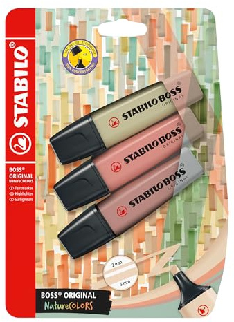 STABILO - Textmarker - BOSS ORIGINAL NatureCOLORS - 3er Pack - schlammgrün, siena, umbra