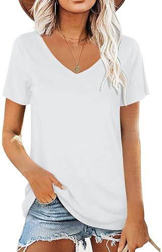AirMood Maglietta Estiva da Donna, Scollo a V, Casual, a Maniche Corte, Tunica, Bianco, M