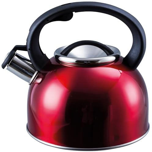 Bouilloire sifflante en acier inoxydable 2,5 L – Bouilloire à ébullition rapide adaptée pour cuisinière à gaz, céramique, électrique, halogène – Bouilloire de camping légère avec poignée résistante à