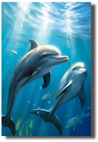 LZIMU Delfin Leinwand Bilder blauer Ozean Delfinbild Drucke Unterwassertier Poster für Kinderzimmer Babyzimmer Kinderzimmer Dekoration (Bild-2, (30.00 x 45.00 cms))