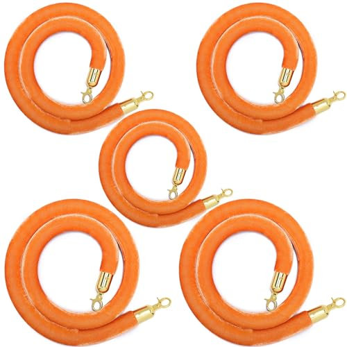 AMUFJJ absperrkordel 5Pack Samt Standseil, 3 Feet 5 Feet 6 Feet Crowd Control Strebenseile Für Kinos, Kinosäle Sicherheitsbarriere Mit Edelstahlhaken (Color : 5pc Orange, Size : 6 Feet/1.83m)
