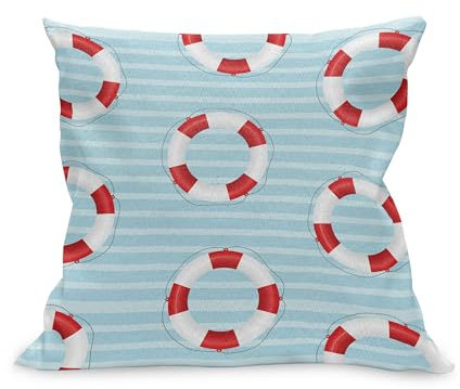 ABAKUHAUS Boje Kissenbezug, Rettungsring Krise Sicherheit Rettungsweste Rettungsschwimmer Schutz Symbole, Kissenhülle mit Reißverschluss Beidseitiger Druck, 90 x 40 cm, Weiß Blau Rot
