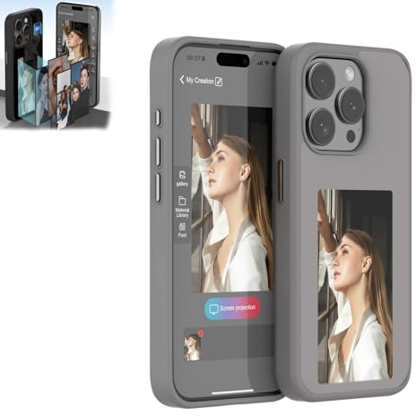 Mystoneer Smart Ink Phone Case, Étui de téléphone Intelligent à Encre, Étui de Protection d'écran à Encre pour Smartphone, Compatible avec l'iPhone 15 Pro Max (Gris, 14 Pro Max)