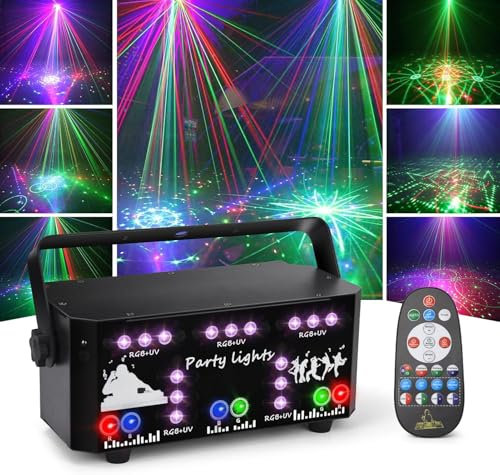Nauotk Lampe de Fête Professionnelle DJ 21 Yeux, Lumière DJ Lumière Soirée Stroboscopique avec Télécommande, DMX 512, Commande Vocale, Musique, Lumière de Scène pour Fête, Mariage, Anniversaire, Bar