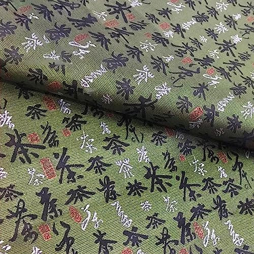 HTFKFW Brokatstoff, chinesischer Stoff Chinesischer Seidenjacquard-Nylonstoff mit chinesischem Schriftzeichen „Tee“, Porzellanbox, Verpackung, Bastel-Montagestoffe, 90 x 100 cm(Grün)