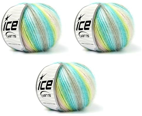 Ice Yarn Picasso (3er-Pack) hellglänzendes Garn, Strickgarn, Häkelgarn für Heimwerker, Handstricken, 44% Acryl, 56% Polyester (3 x 1,2 m, 154 g), (Gelb, Babyrosa, Türkis)