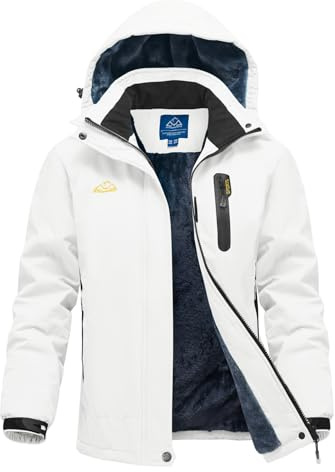 donhobo Veste d'hiver pour femme - Coupe-vent - Imperméable - Veste softshell chaude - Veste de ski fonctionnelle avec capuche amovible, Blanc., XL