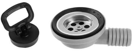 GAOHOU Abflussstopfen für Waschbecken, 56 mm, Winkelverschraubung, Edelstahl, Abflusssieb mit Dichtungsabdeckung, für Boot, Wohnwagen, Wohnmobil, Silber