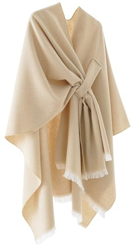 amocane Scialle avvolgente poncho da donna caldo mantello cardigan aperto davanti elegante scialli per primavera autunno inverno, bianco, X-Large