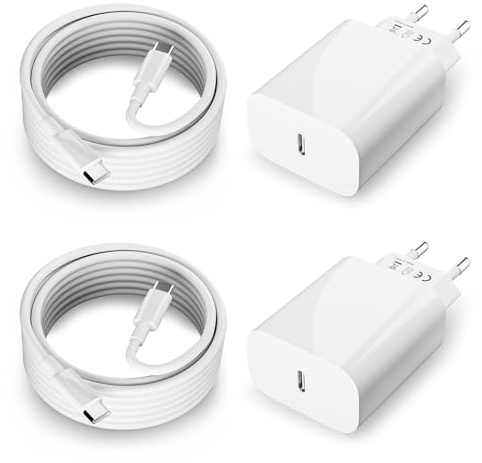 2 Pack de 20 W USB C Cargador para iPhone 17/16/15 Pro/Pro Max/16e/16/15 Plus/15, Fuente de Alimentación para iPad, Adaptador USBC Cargador Rápido con 2m Cable de Carga Rápida USB-C